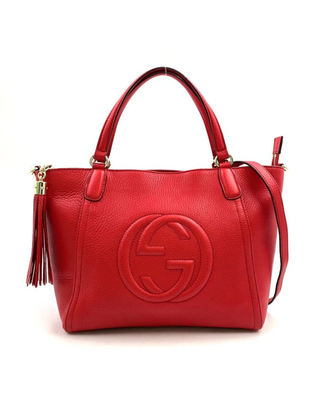 Gucci Soho Interlocking G 2-Way Shoulder Leather Red Handbag Gold